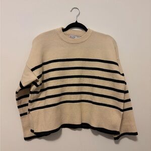 Bershka Cream and Black Striped Sweater